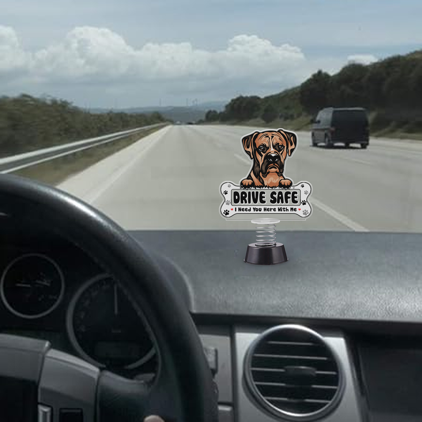 Boxer Dog Drive Safe I Need You Here With Me Spring With Acrylic Stand For Car Dashboard