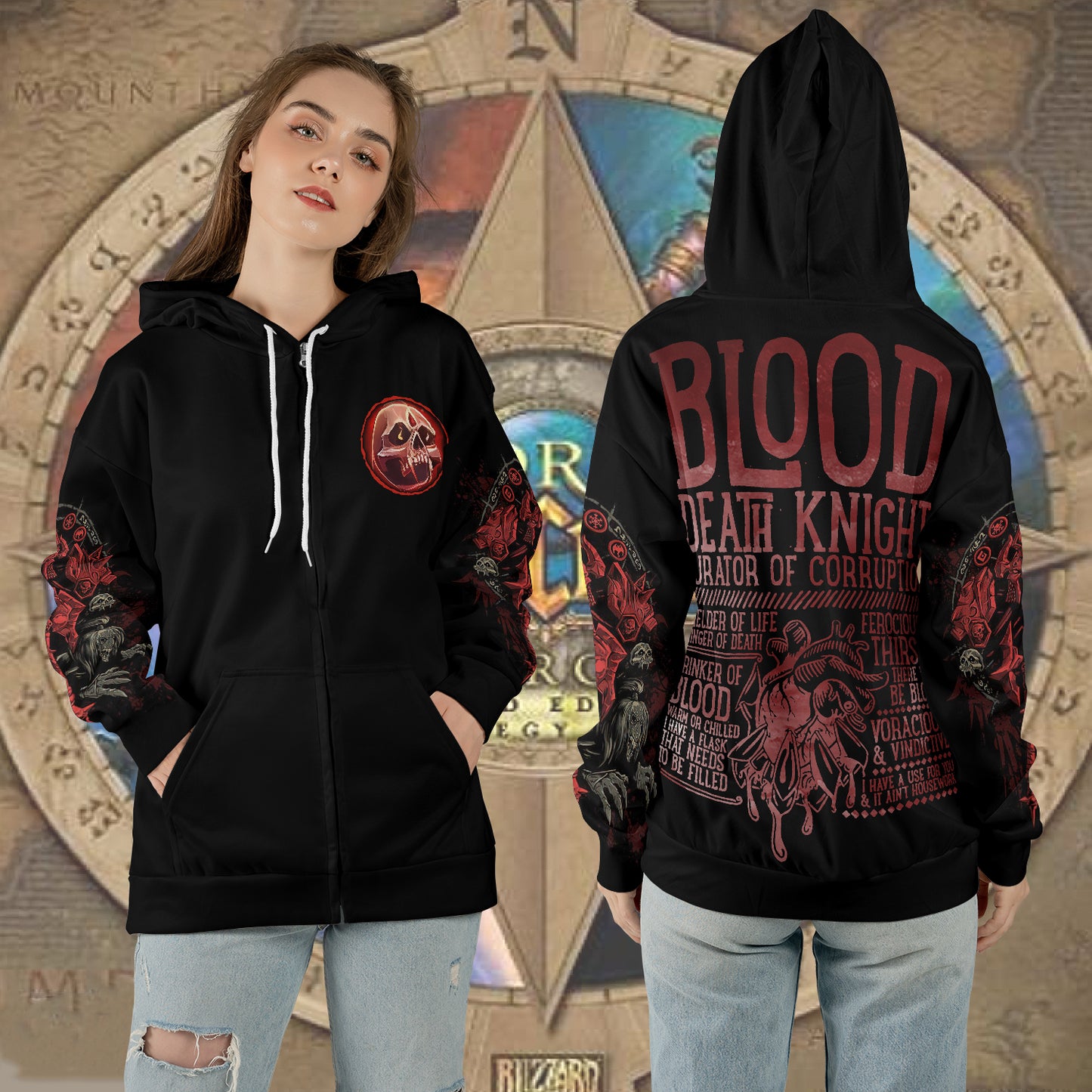 WoW Class Blood Death Knight Guide V1 All-over Print Zip Hoodie