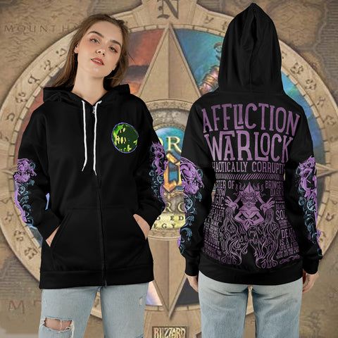 WoW Class Affliction Warlock Guide V1 All-over Print Zip Hoodie