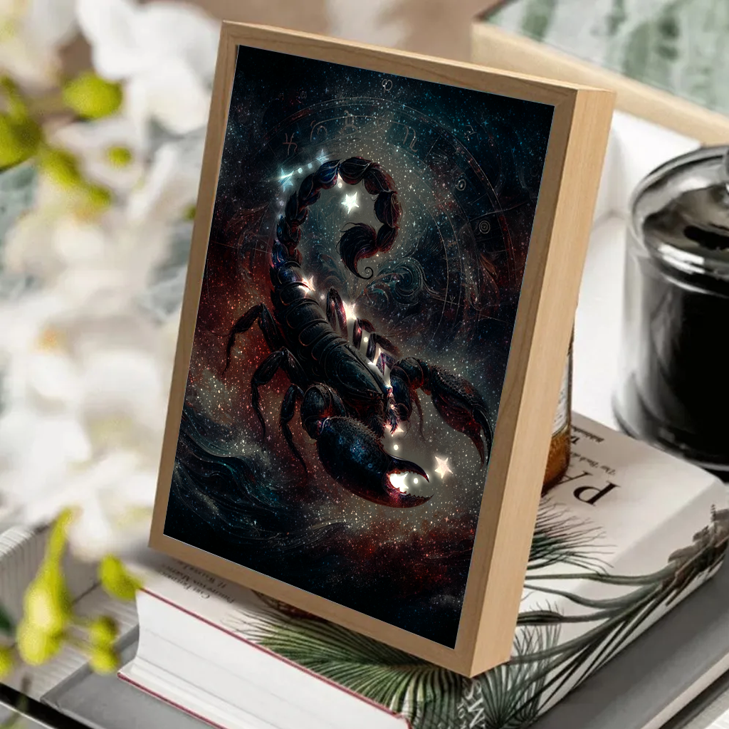 Scorpio Horoscope Star Map Sign 4D Art Led Light Wooden Frame Night Light Decoration