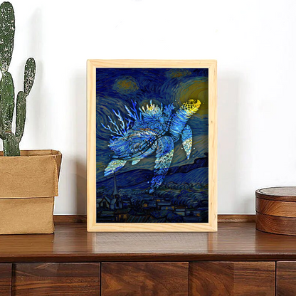 The Sea Turtle Showed Up On Art Background 4D Art Led Light Wooden Frame Night Light Decoration