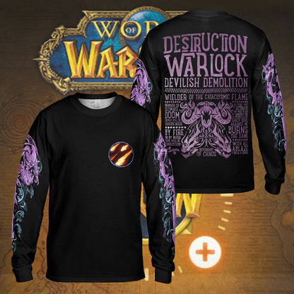 Destruction Warlock - Wow Class Guide V3 - AOP Long Sleeve Shirt