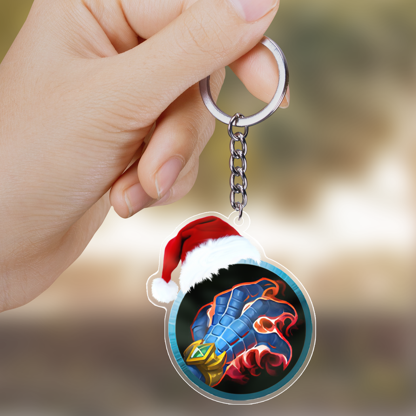 WoW Class Icon With Christmas Santa Hat Acrylic Keychain