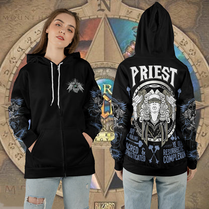 Priest Class Quote All-over Print Zip Hoodie ( Midweight )