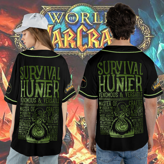 Wow Class Survival Hunter Guide AOP Baseball Jersey Without Piping