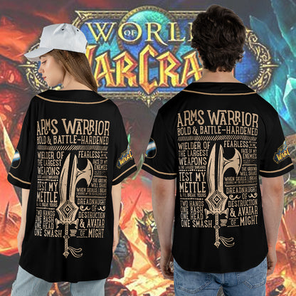 Wow Class Arms Warrior Guide AOP Baseball Jersey Without Piping