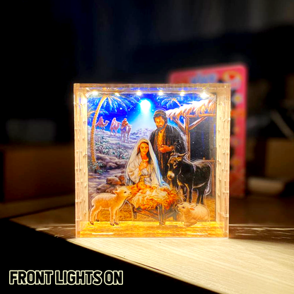 Jesus Christ Born In A Manger Acrylic Led Light Box With USB Cable Starry Night Effect