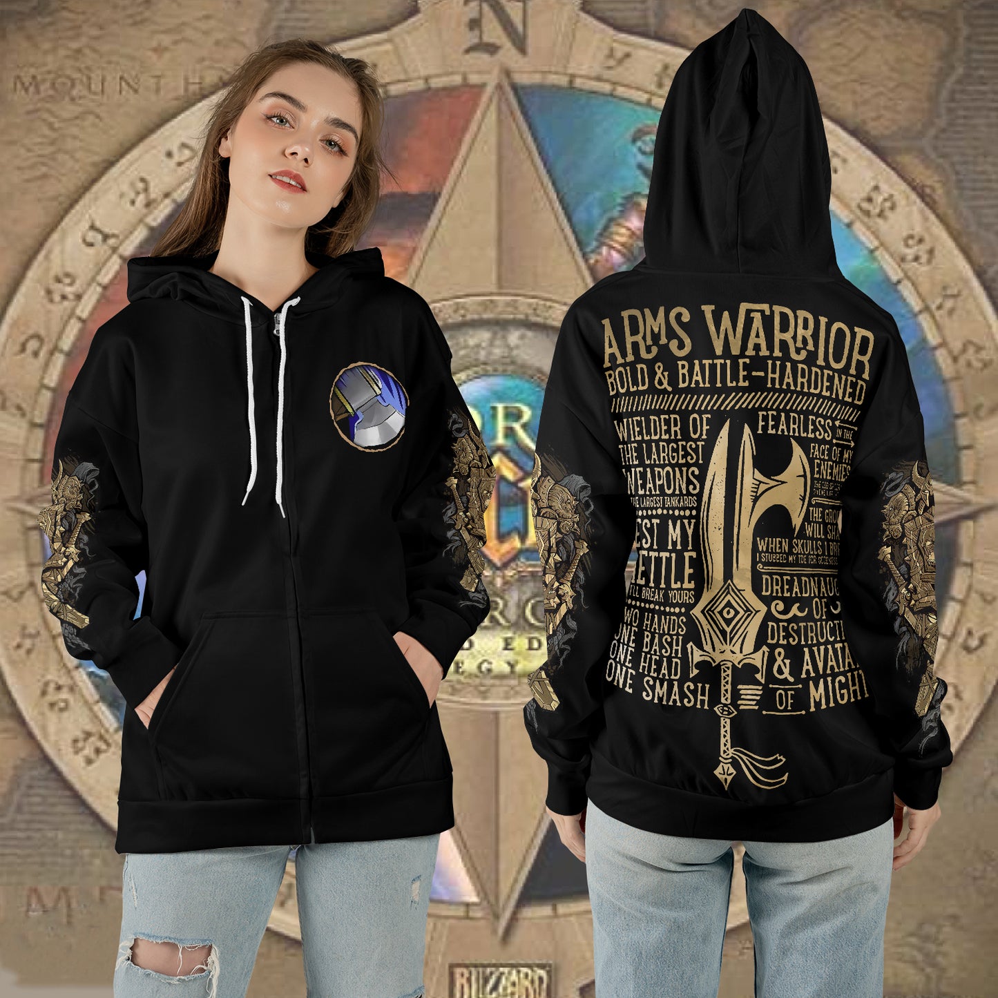 WoW Class Arms Warrior Guide V1 All-over Print Zip Hoodie