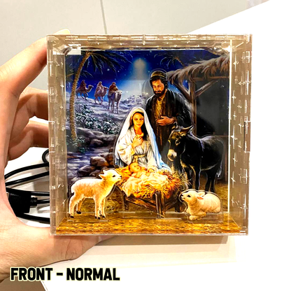 Jesus Christ Born In A Manger Acrylic Led Light Box With USB Cable Starry Night Effect