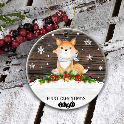 Fox Personalized Name Baby's First Christmas Ornament
