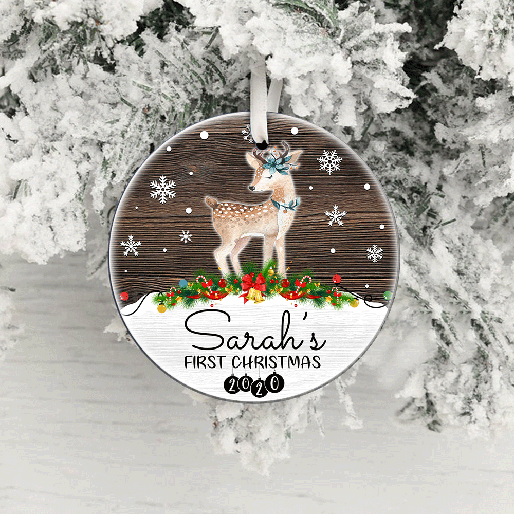 Deer Personalized Name Baby's First Christmas Ornament