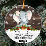 Elephant Personalized Name Baby's First Christmas Ornament