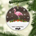 Flamingo Personalized Name Baby's First Christmas Ornament