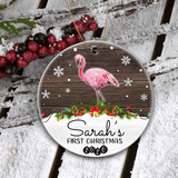 Flamingo Personalized Name Baby's First Christmas Ornament