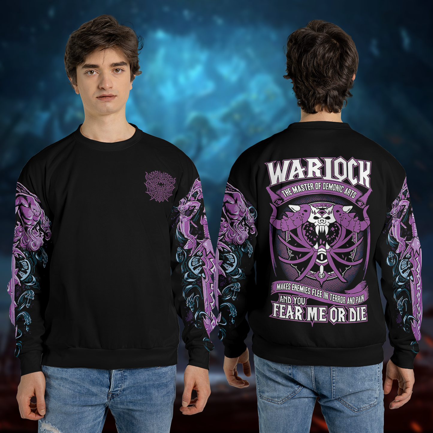 Warlock Class Color WoW AOP Sweatshirt Premium