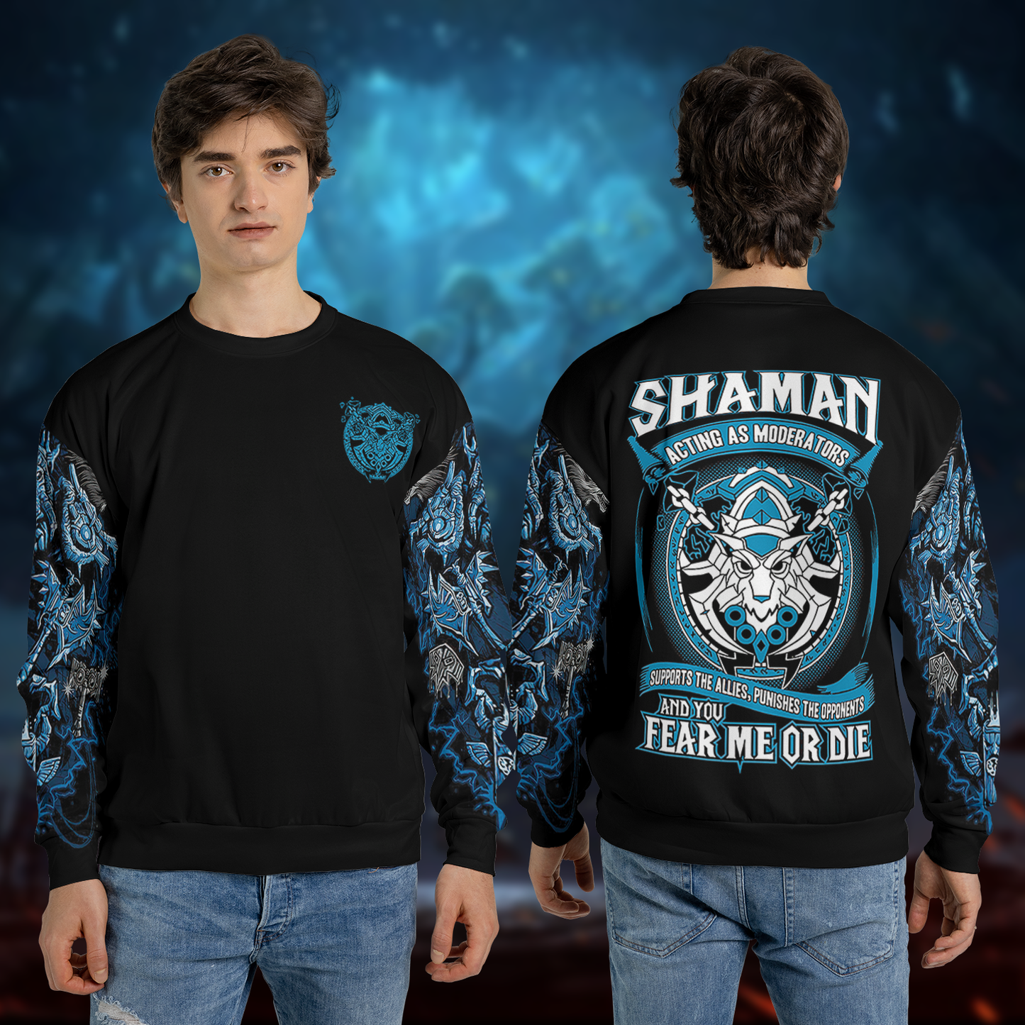Shaman Class Color WoW AOP Sweatshirt Lightweight