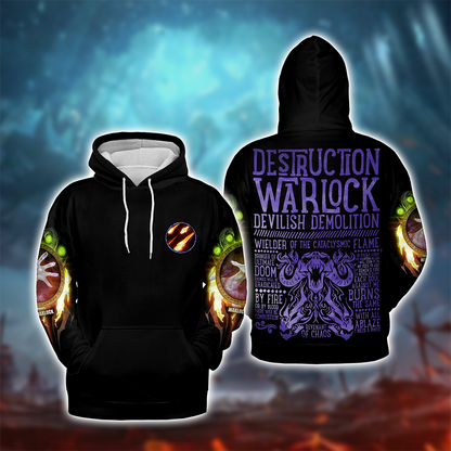 Destruction Warlock Guide Warlock Class V2 WoW Collections AOP Hoodie