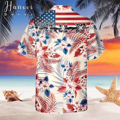 Patriotic American Flag Happy New Year AOP Hawaiian Shirt