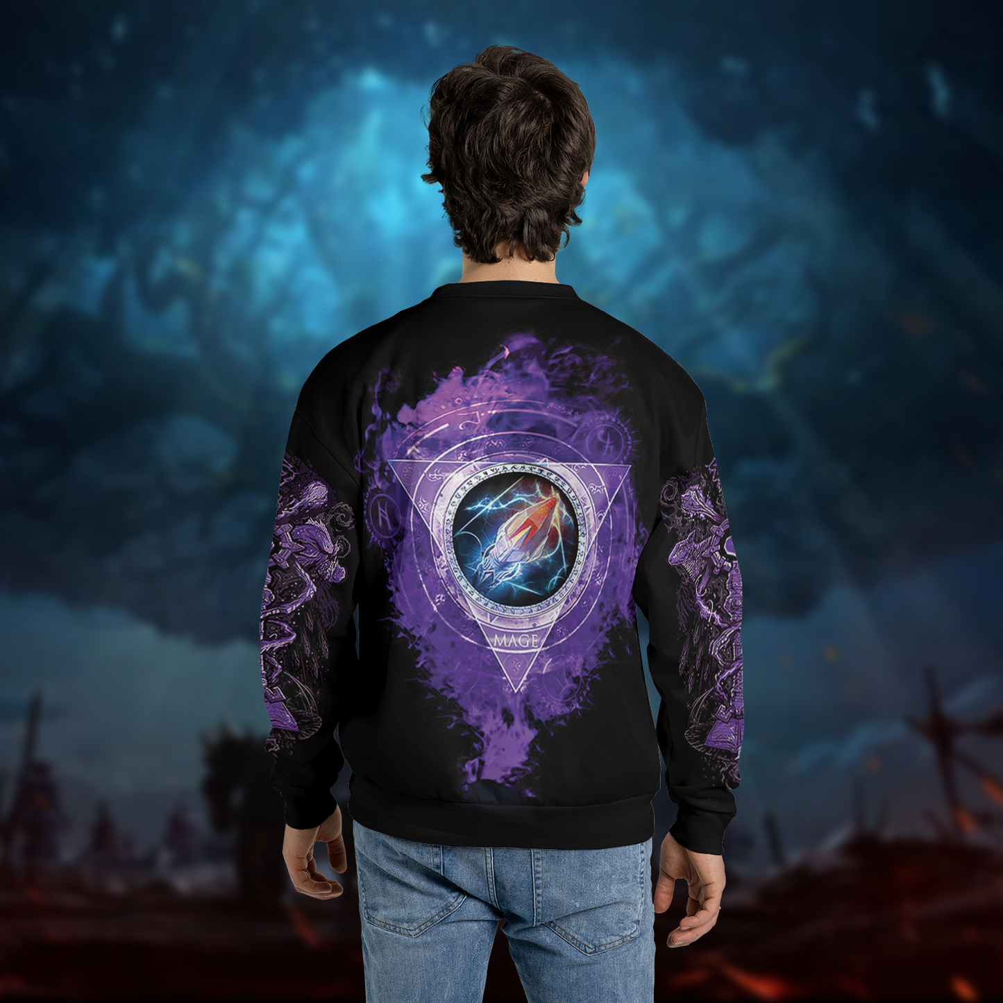 Mage Class Icon Color WoW AOP Sweatshirt Lightweight