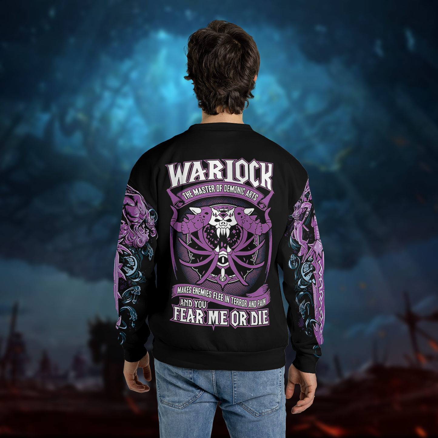 Warlock Class Color WoW AOP Sweatshirt Lightweight