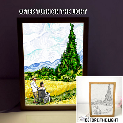With A Friend Enjoying The Air Of Countryside 4D Art Led Light Wooden Frame Night Light Decoration