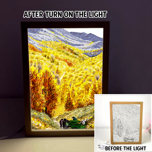 On The Carriage To Top Of The Hill 4D Art Led Light Wooden Frame Night Light Decoration