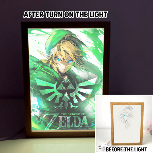 Link Portrait With Green Color TLOZ 4D Art Led Light Wooden Frame Night Light Decoration