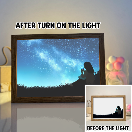 A Girl Under The Starry Night Sky 4D Art Led Light Wooden Frame Night Light Decoration
