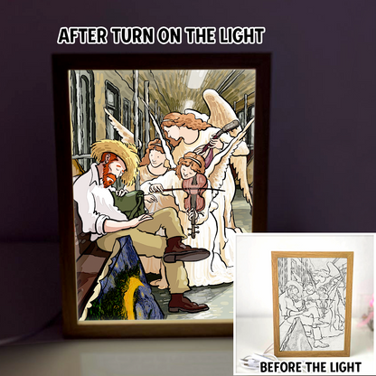 Have A Pleasure Moment Listening To Angels Music 4D Art Led Light Wooden Frame Night Light Decoration
