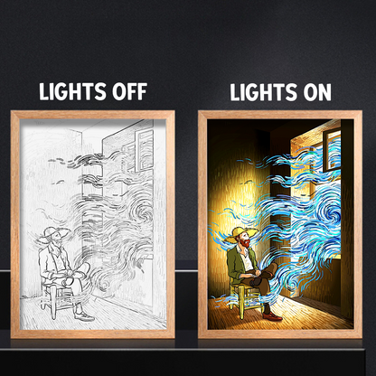 Chilling On The Chair And Feeling The Magical Outside The Window 4D Art Led Light Wooden Frame Night Light Decoration