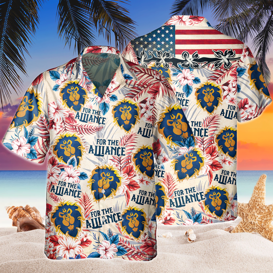 Funny World Of Warcraft Alliance American Flag Hawaiian Shirts