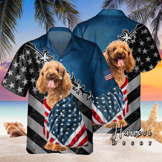 Poodle With American Flag Hawaiian Shirt