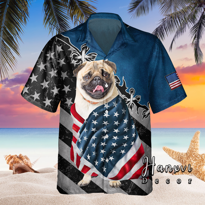 Pug With American Flag Hawaiian Shirt