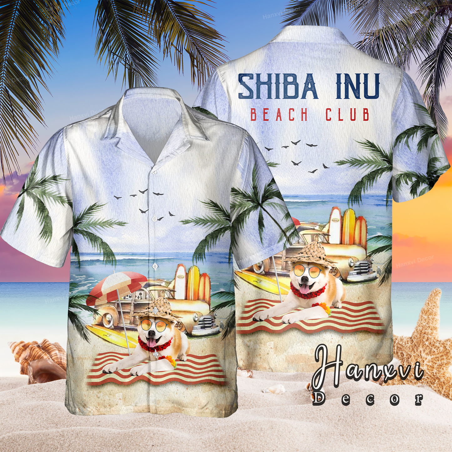 Shiba Inu Beach Club Summer Holidays Hawaiian Shirt