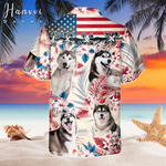 HUSKY WITH AMERICAN FLAG Hawaiian Shirt