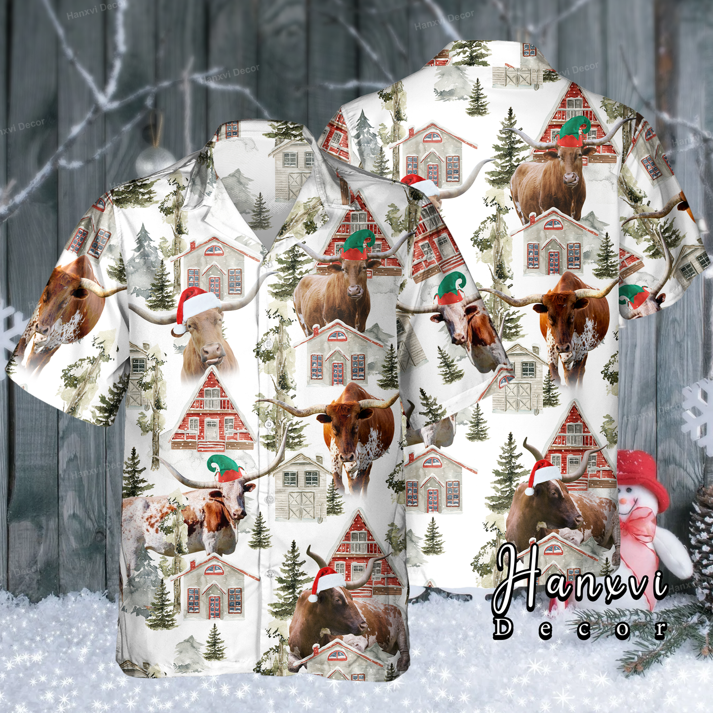 Texas Longhorn Cow Merry Christmas Hawaiian Shirt