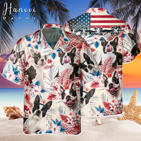 French Bulldog With American Flag Hawaiian Shirt