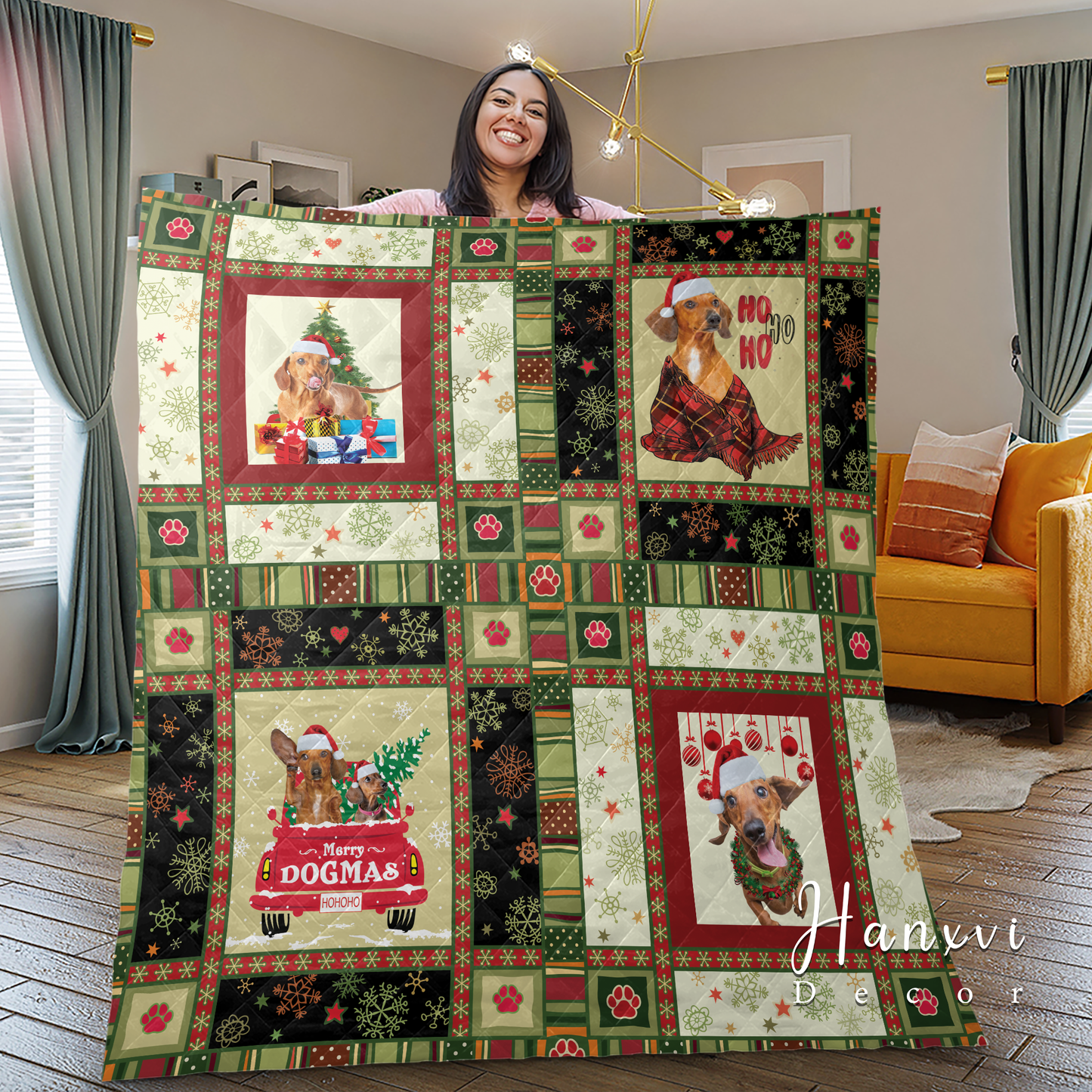 Dachshund Dog Pet Lover Christmas Premium Quilt Blanket