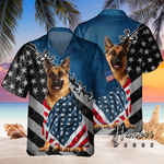 German Shepherd With American Flag Hawaiian Shirt