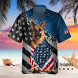 German Shepherd With American Flag Hawaiian Shirt