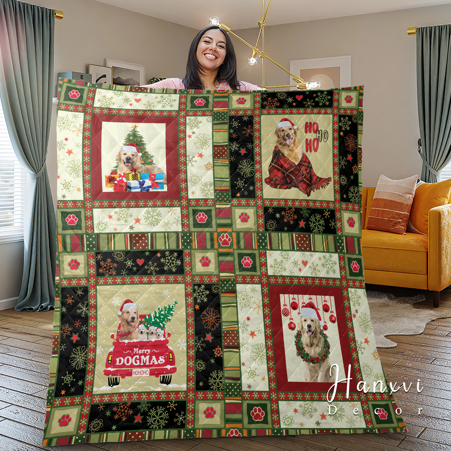 Golden Retriever Dog Pet Lover Christmas Premium Quilt Blanket