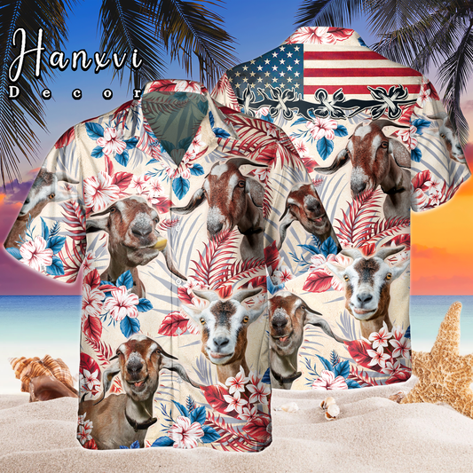 Goat With American Flag Hawaiian Shirt