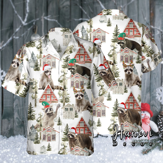 Raccoon With Santa Hat Christmas Hawaiian Shirt