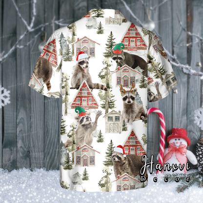 Raccoon With Santa Hat Christmas Hawaiian Shirt