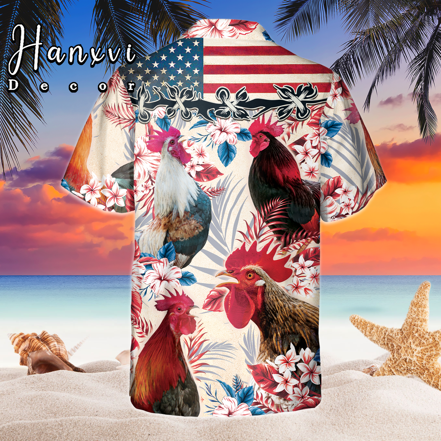 ROOSTER With American Flag Hawaiian Shirt