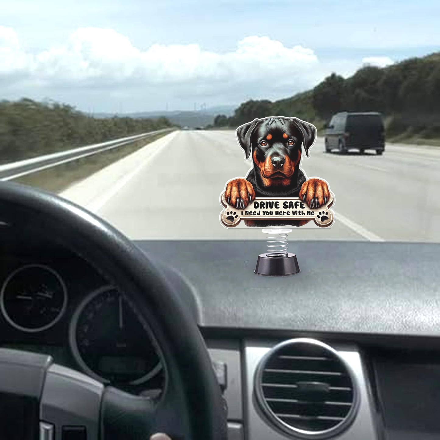 Rottweiler Dog Drive Safe I Need You Here With Me Spring With Acrylic Stand For Car Dashboard