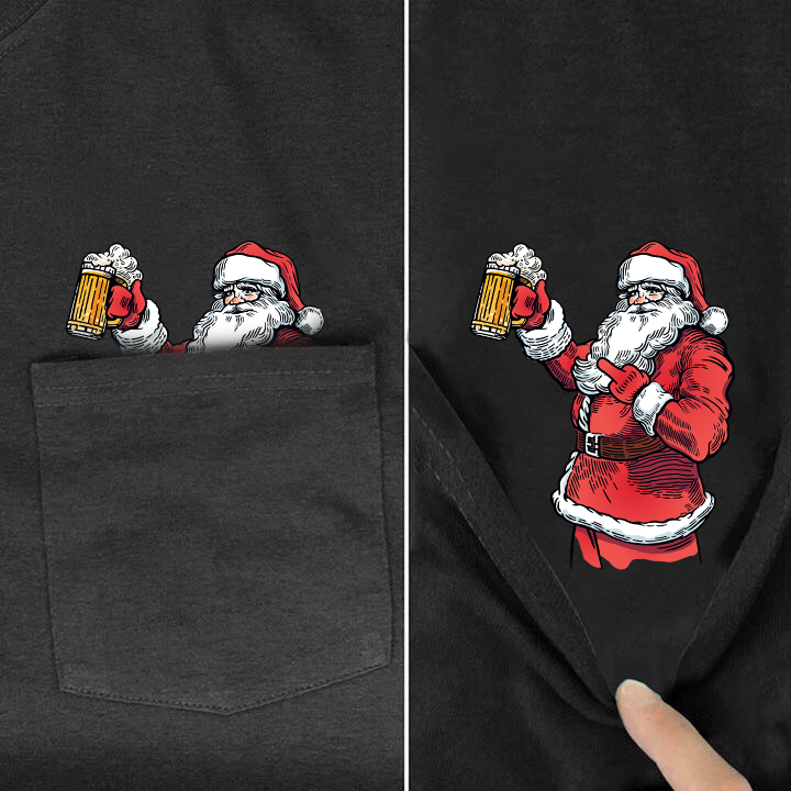Santa with beer Middle Finger Pocket Shirt