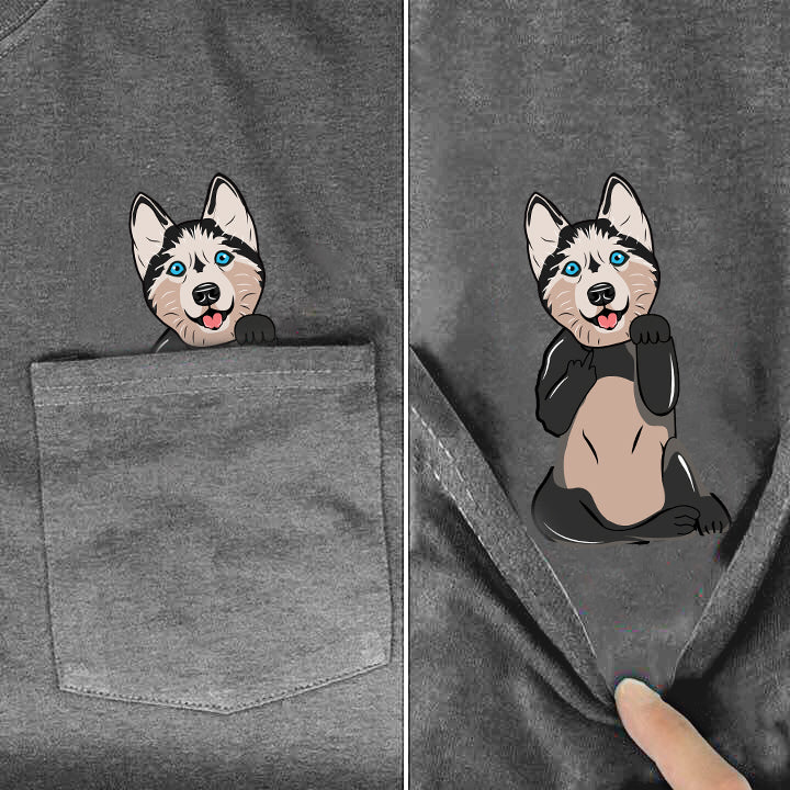 Siberian Husky Middle Finger Pocket Shirt