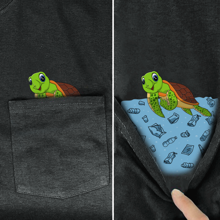 Save the earth - Turtle with middle finger Pocket Shirt
