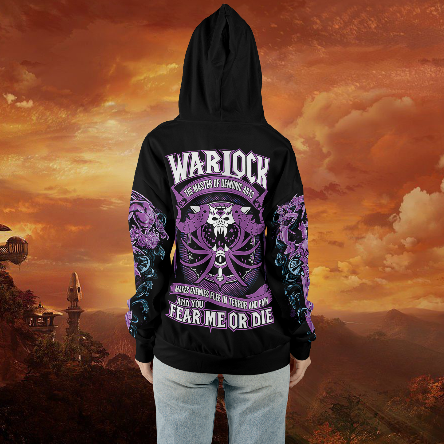 WoW Warlock Class Definition Icon V1 All-over Print Zip Hoodie